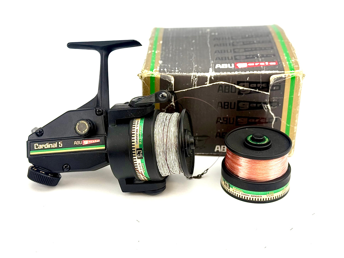 A ABU CARDINAL 5 IN BOX WITH SPARE SPOOL – Ireland's Antique Fishing Tackle