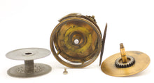 Load image into Gallery viewer, A 1906 rare 4 inch antique brass framed hardy perfect fishing reel  with an ivorine handle shown on a white background