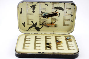 Circa 1910, Large Malloch's Black Japanned Salmon Fly Box (Antique)