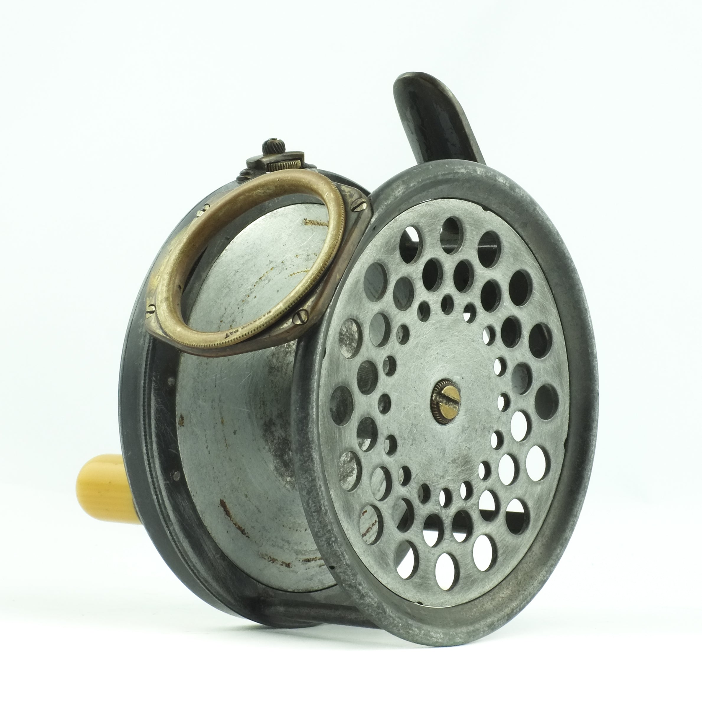 stunning vintage hardy 1906 brass faced perfect salmon fly fishing reel  4.5